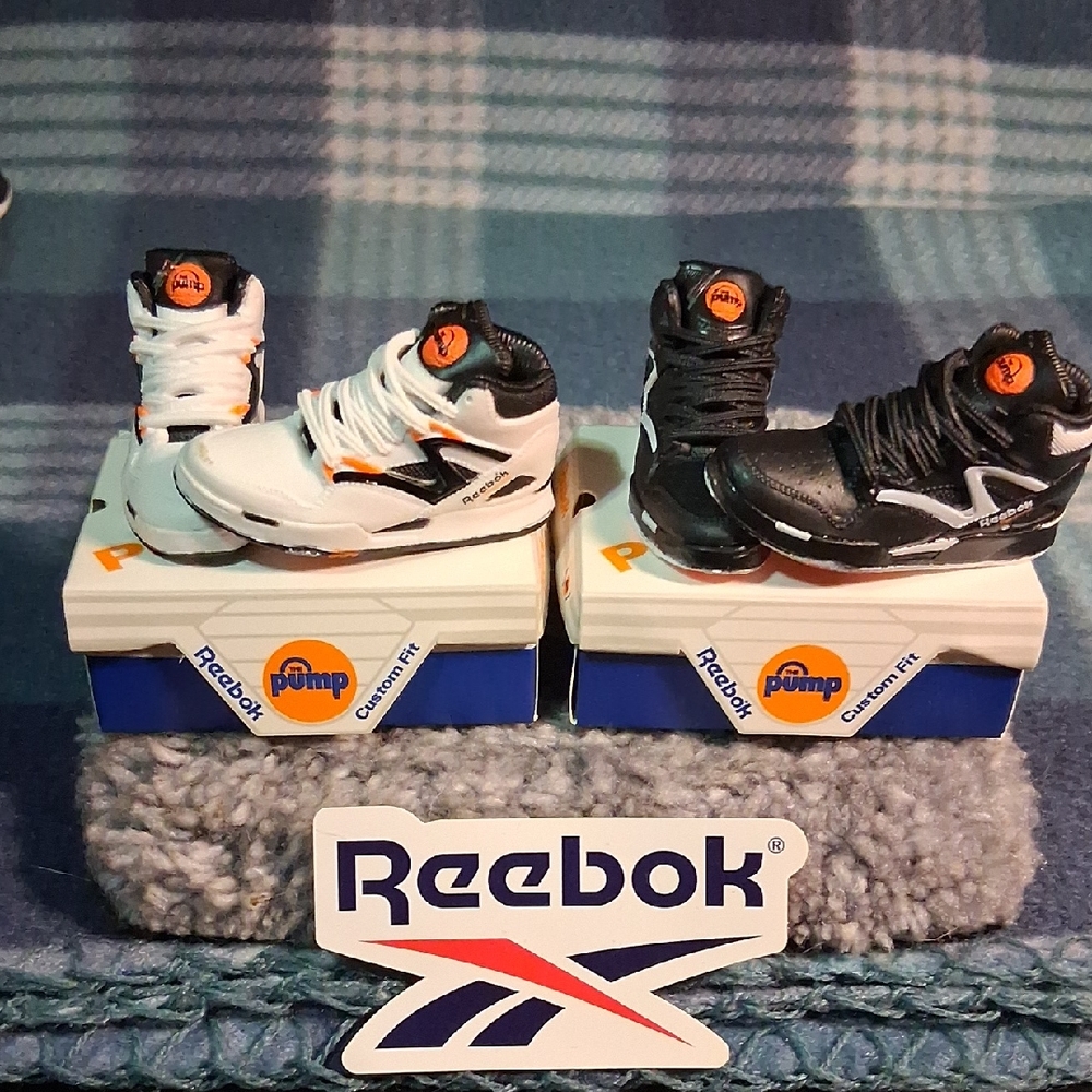 Reebok Miniature Pump Sneakers in Black and White with Orange Accents - Picture 2 of 7